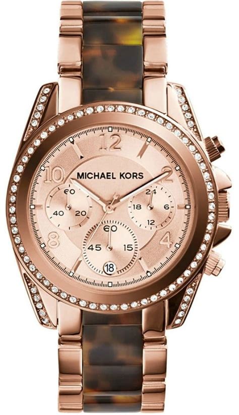 michael kors blair rose gold tortoise shell watch|michael kors pave watch.